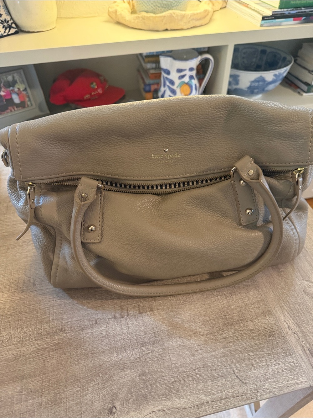 kate spade beige taupe leather shoulder bag